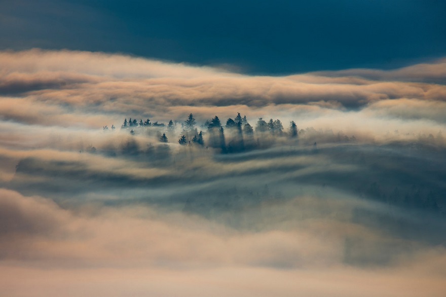 La campagne slovène sous la brume.