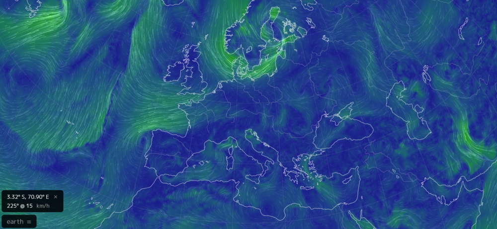 Eoliennes en mer : Des sites comme earth.nullschool permettent d'analyser en temps réel la force des vents en Europe. 